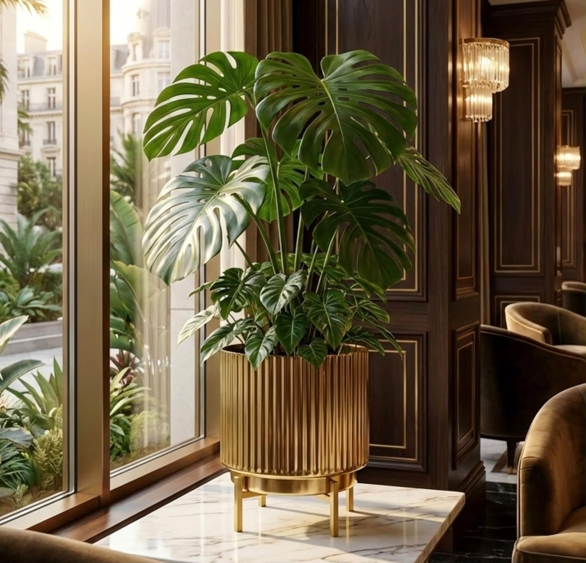 Gold Ribbed Floor Planter with Stand AH-130 Moradabad